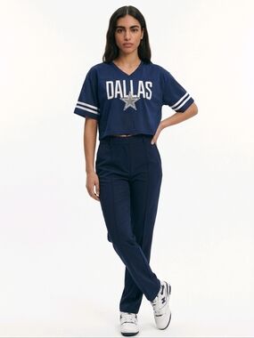 Women's Dallas Cowboys Navy Cropped Jersey Top